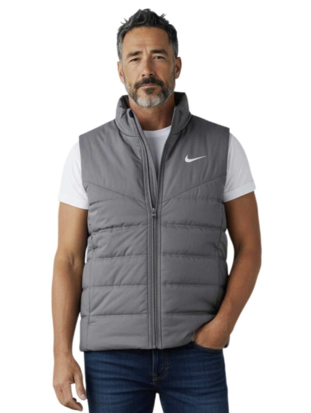 Nike Puffer Vest Men’s Large Gray Lightweight Zip Up Athletic Streetwear